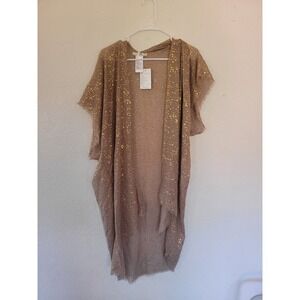 Subtle Luxury Kimono Duster Open Front Beige‎ Gold Metallic OS NWT #17